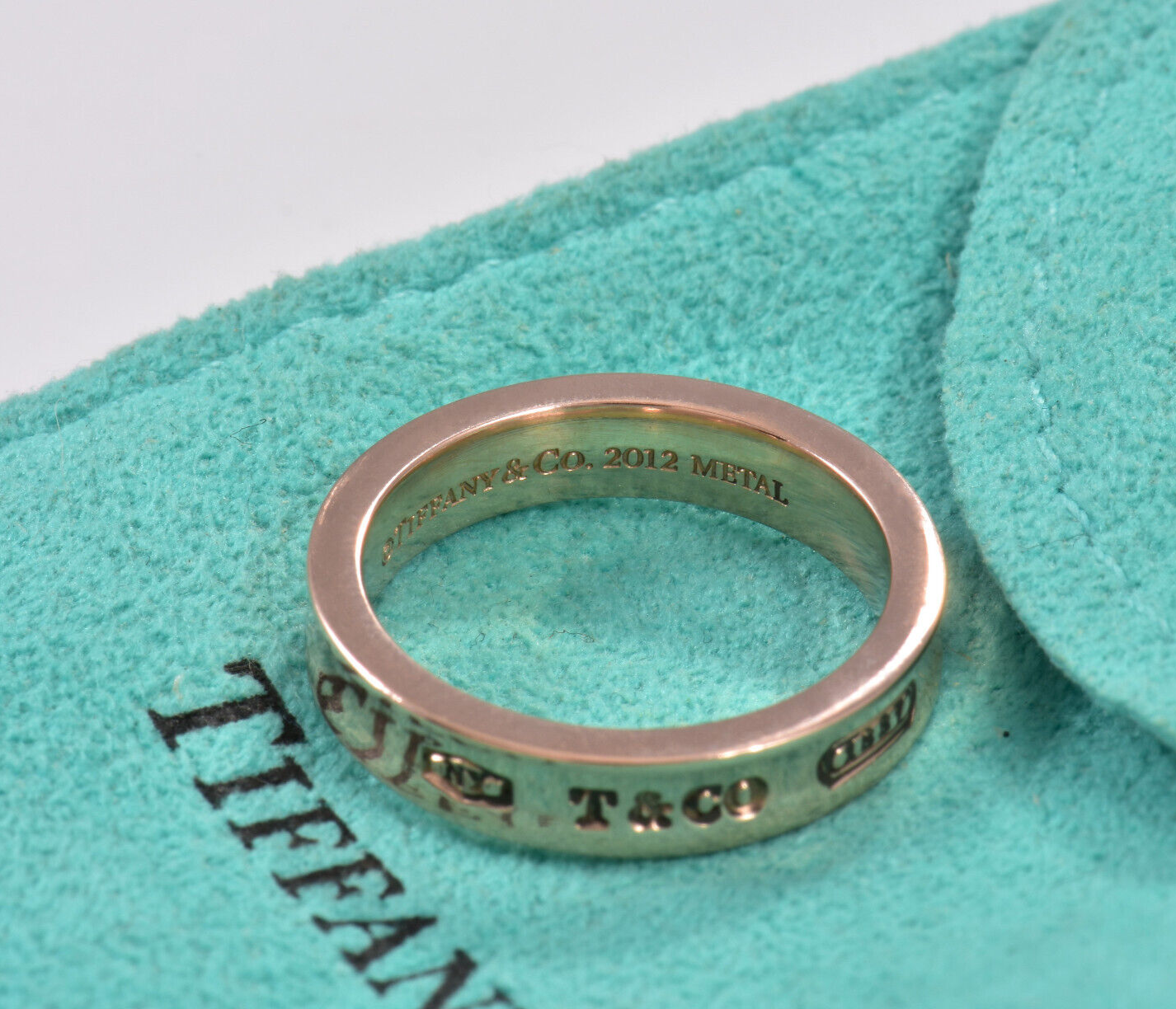 Size 6 Tiffany & Co Rubedo Gold Metal Narrow 1837 Band Ring and Pouch Lovely