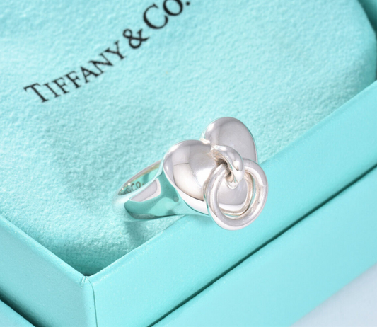 Vintage Tiffany & Co Silver Heart Door Knock Bar Swivel Ring Size 5.5 in Pouch