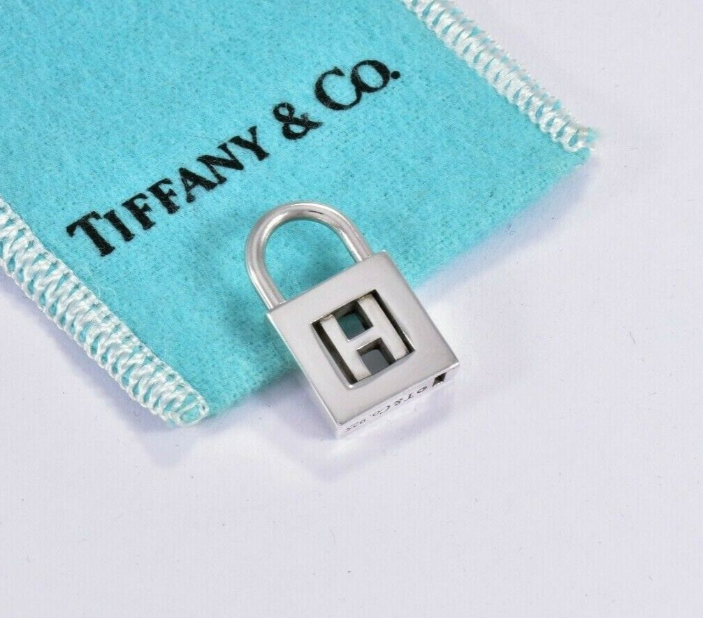 Tiffany & Co Sterling Silver Letter H Lock Charm Pendant For Necklace & Bracelet