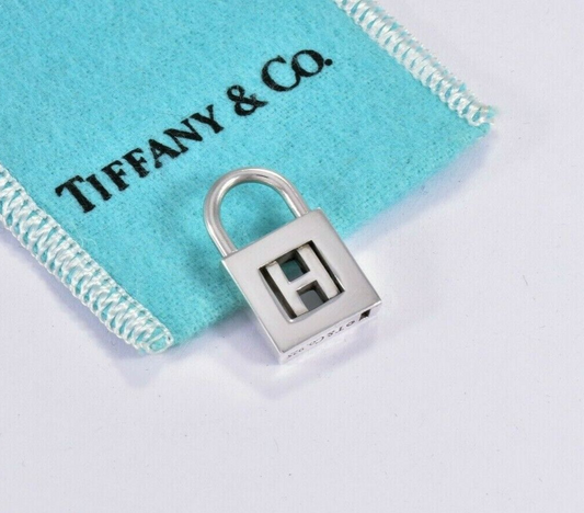 Tiffany & Co Sterling Silver Letter H Lock Charm Pendant For Necklace & Bracelet