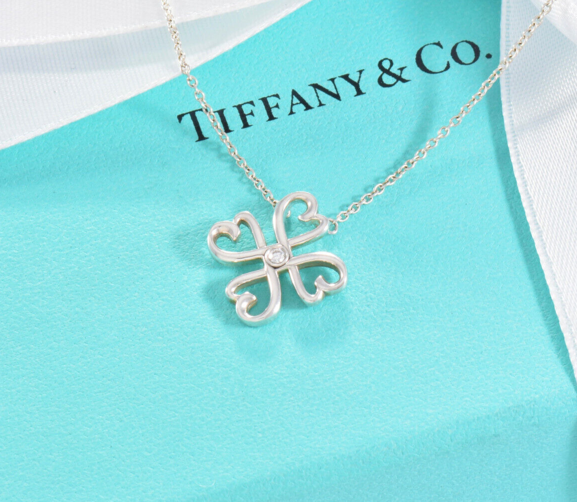 Tiffany & Co Diamond Silver Paloma Picasso Loving Heart Clover Pendant Necklace