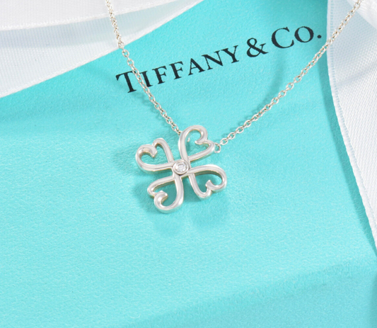 Tiffany & Co Diamond Silver Paloma Picasso Loving Heart Clover Pendant Necklace