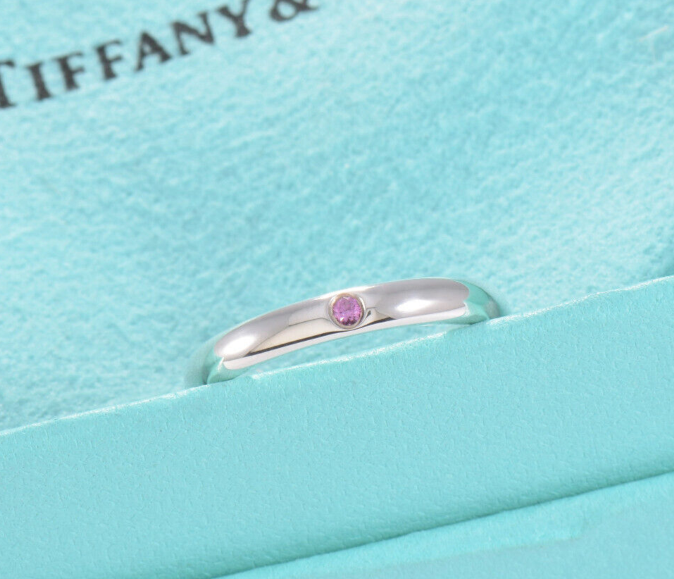 Size 5 Tiffany & Co Sterling Silver Elsa Peretti Pink Sapphire Stack Ring Rare