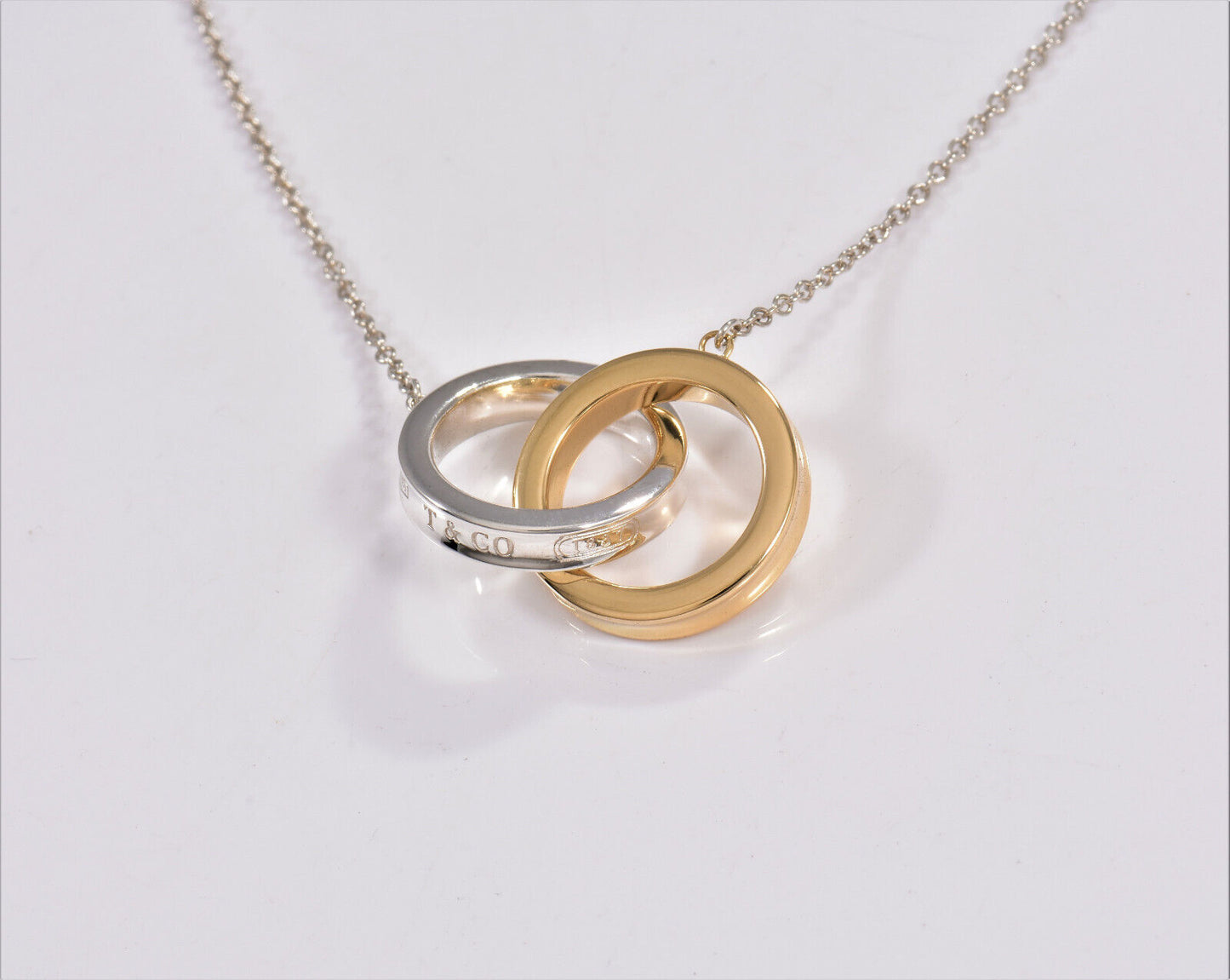 Tiffany & Co 18K Yellow Gold Silver 1837 Interlocking Circles Pendant Necklace