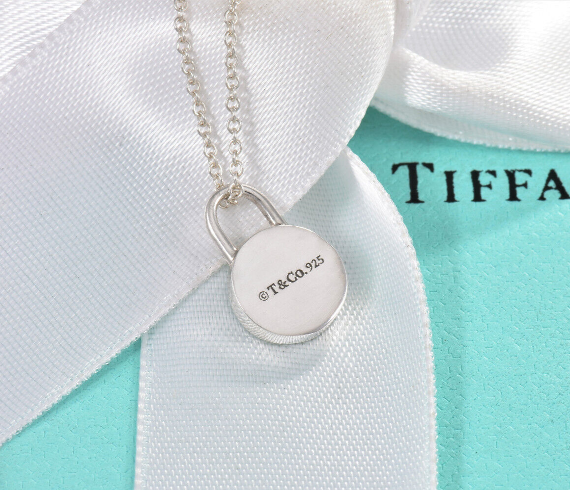 Tiffany & Co Diamond Silver 1837 Round Lock Circle Pendant 16" Necklace in Box