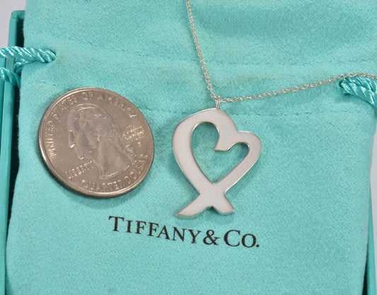 Large 20" Tiffany & Co Silver Paloma Picasso Wide Loving Heart Pendant Necklace