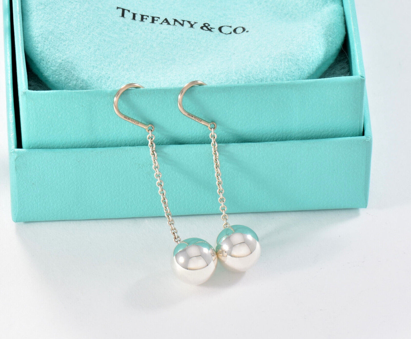 Tiffany & Co Sterling Silver 10mm HardWear Bead Drop Hook Earrings in Box Pouch