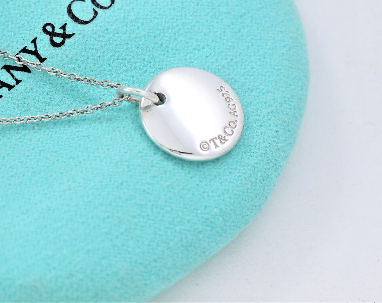 Tiffany & Co Silver Letter M Cursive Circle Pendant 16.25" Necklace in Box Pouch