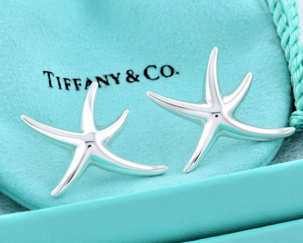 Tiffany & Co Silver Elsa Peretti Large 1.25" Starfish Stud Earrings in Box Pouch