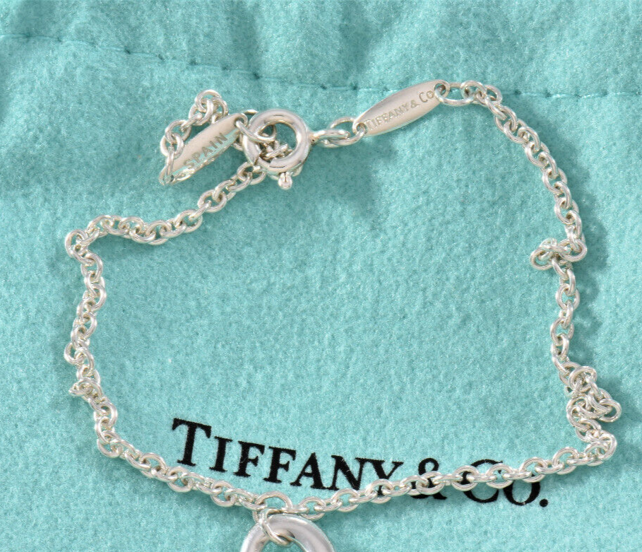 7.75" Tiffany & Co Sterling Silver Elsa Peretti Mini Open Heart Bracelet & Pouch