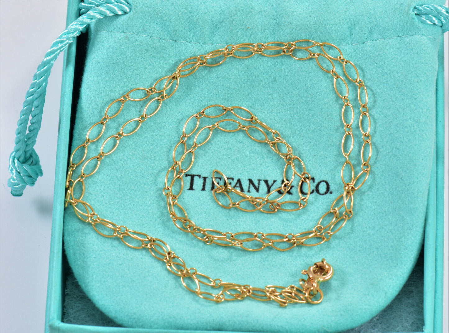 Tiffany & Co 18K Yellow Gold Oval Link Chain 24.25" Necklace For Pendant & Pouch