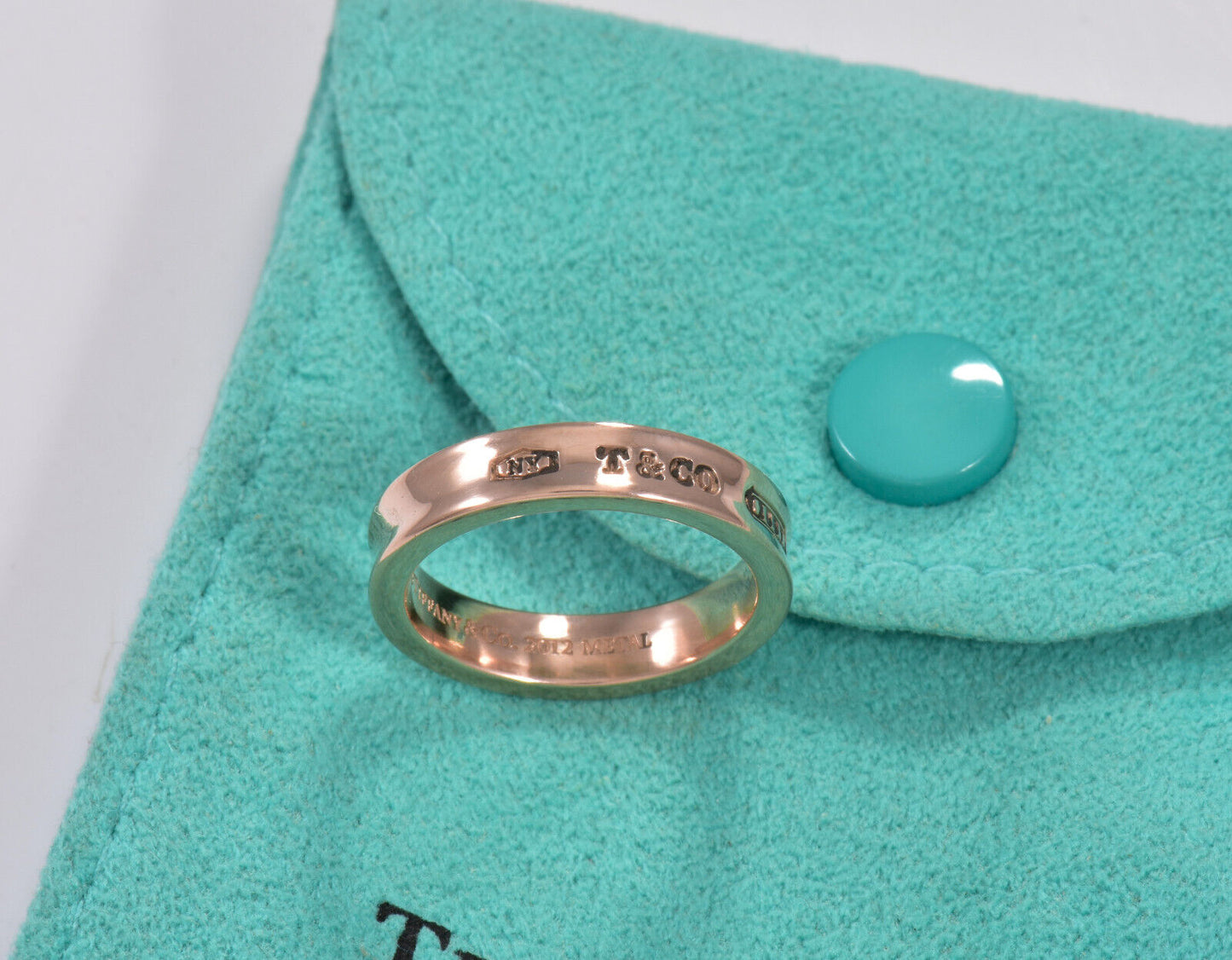 Size 6 Tiffany & Co Rubedo Gold Metal Narrow 1837 Band Ring and Pouch Lovely