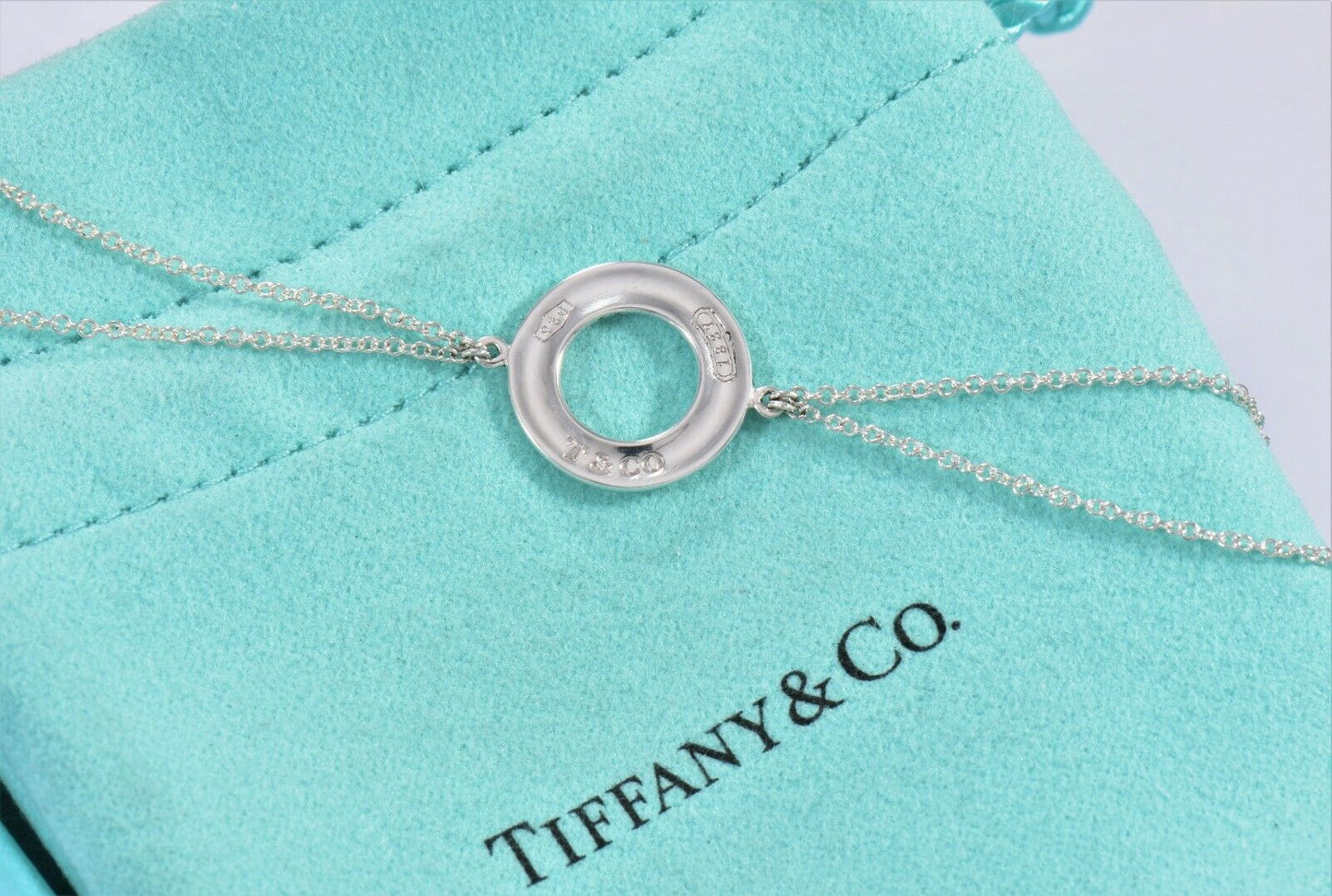 Tiffany & Co Sterling Silver 1837 Circle 6" Double Chain Bracelet in Pouch