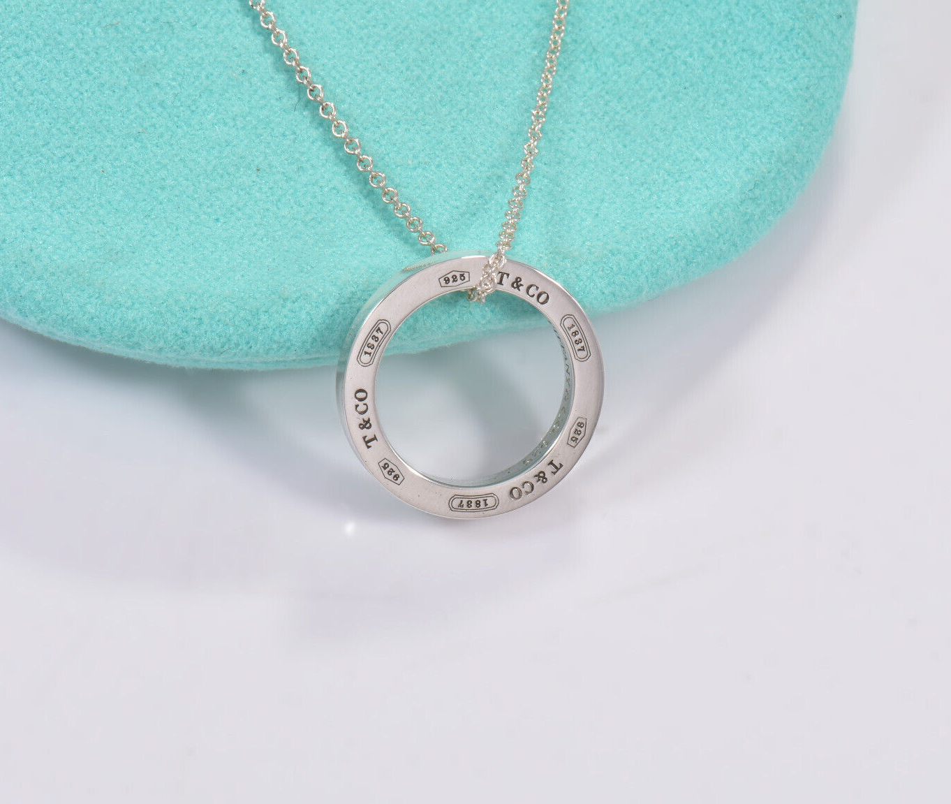 Tiffany & Co Sterling Silver 1837 Circle Pendant 16.25" Necklace in Pouch Lovely