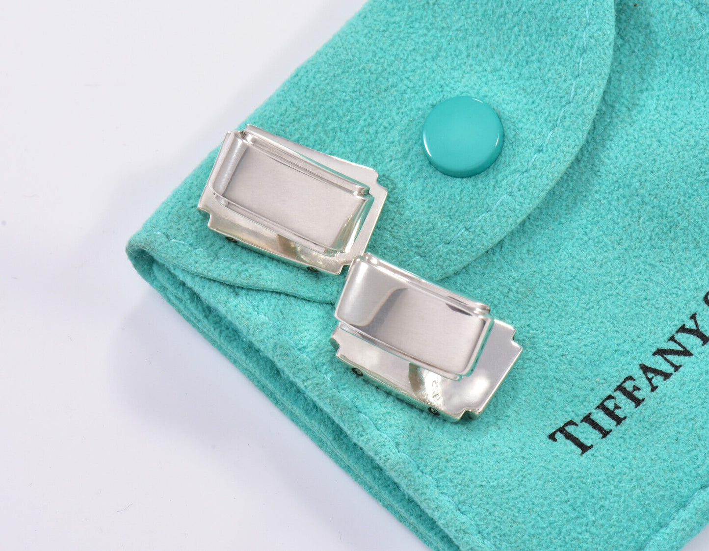 Tiffany & Co Silver Metropolis Square Cufflinks in Box Mens Metro Rectangle Rare