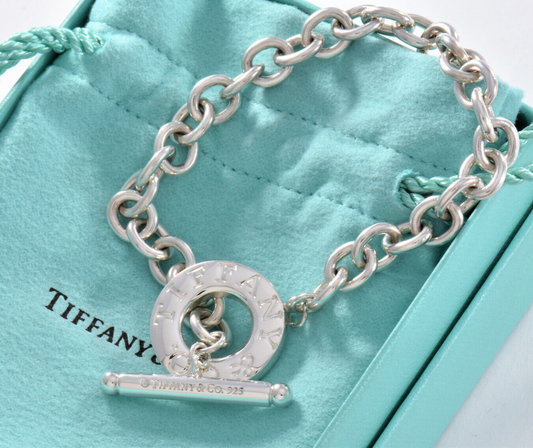 8" Tiffany & Co Sterling Silver Toggle Chain Link Charm Bracelet in Pouch Lovely