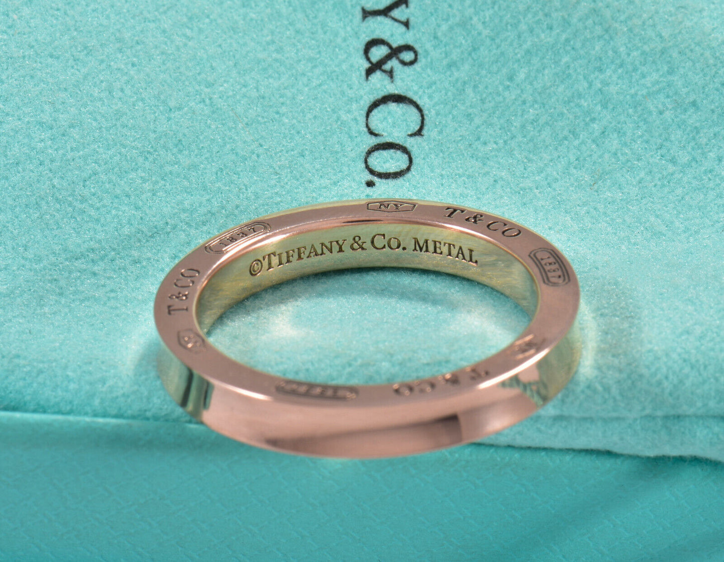 Size 10 Tiffany & Co Rubedo Gold Metal 1837 Edge Narrow Band Ring in Box Mens