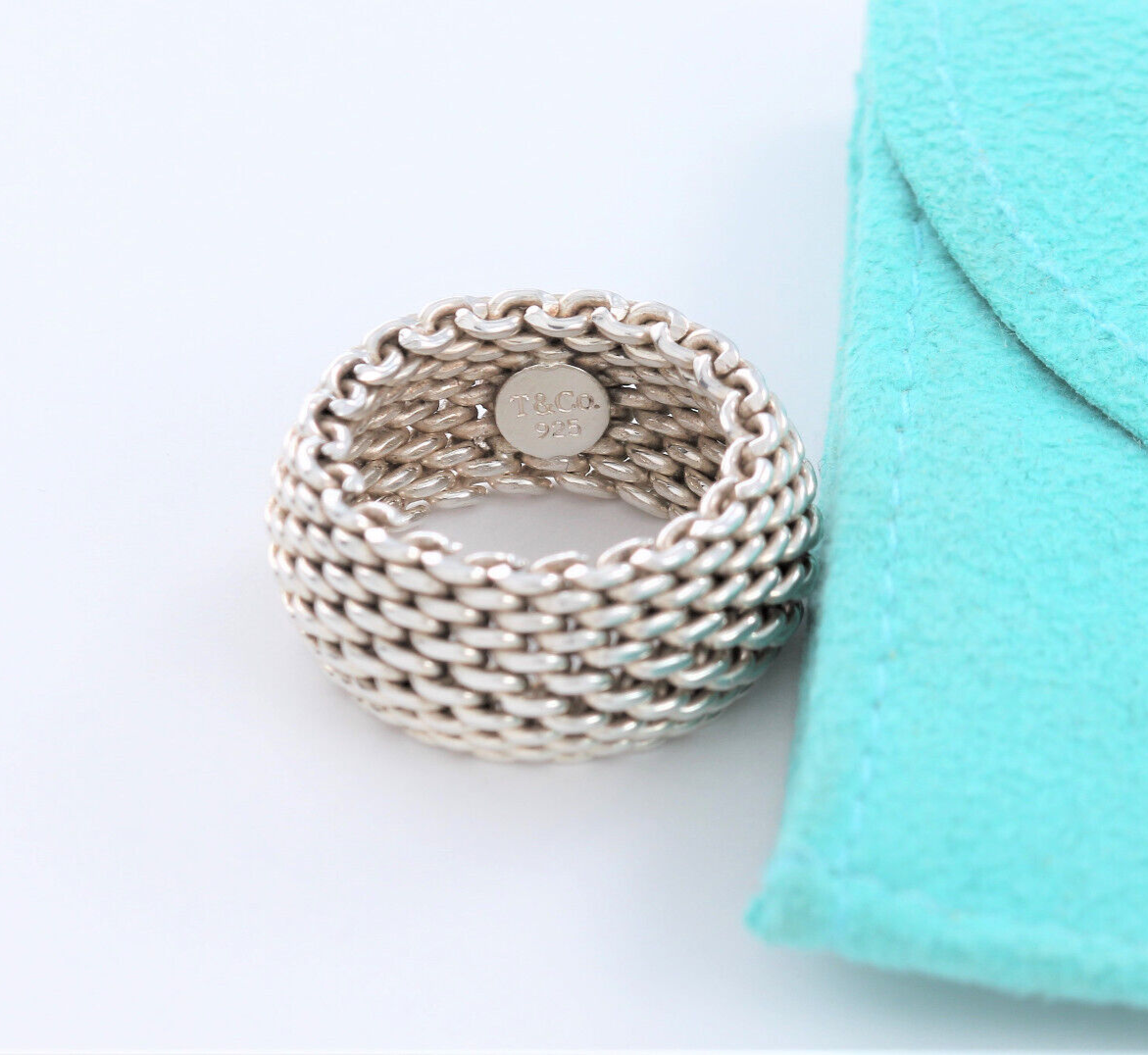 Size 7 Tiffany & Co Sterling Silver Somerset Mesh Dome Ring in Pouch Lovely