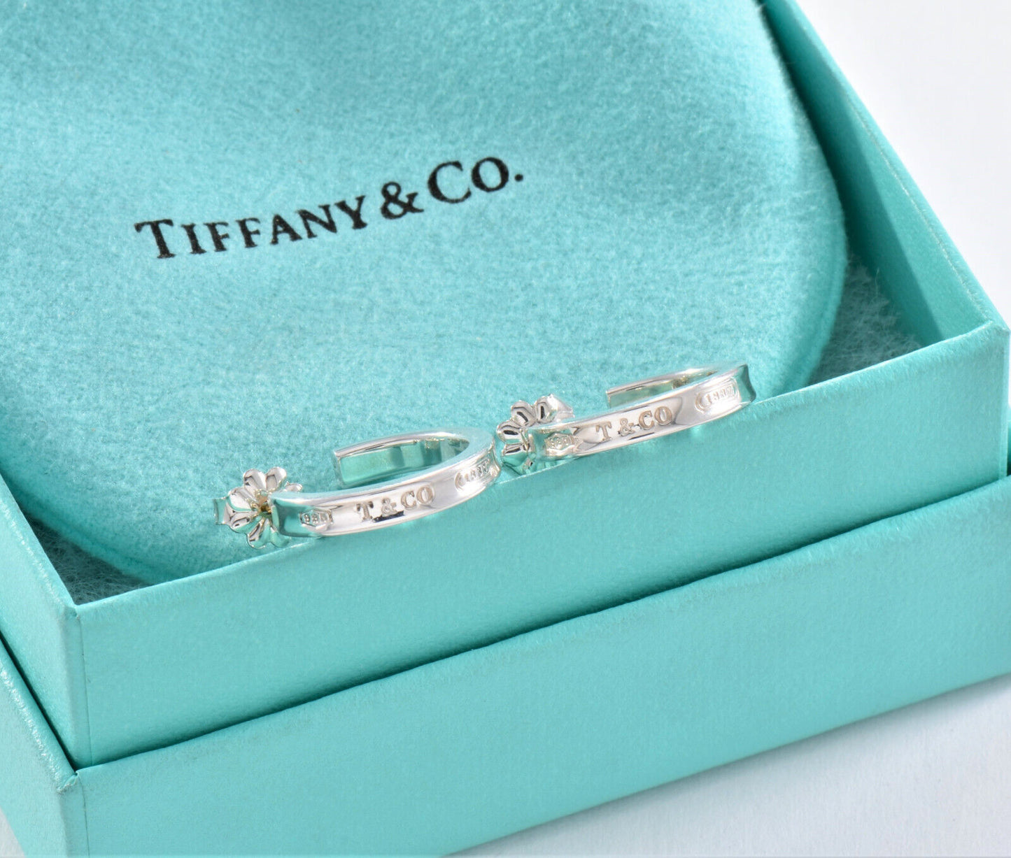 Tiffany & Co Sterling Silver Small 18mm 1837 Narrow Hoop Earrings Boxed 3mm Rare