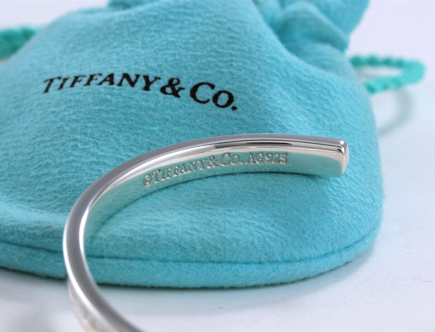 7" Tiffany & Co Sterling Silver 1837 Narrow Cuff Bracelet in Pouch Lovely Rare