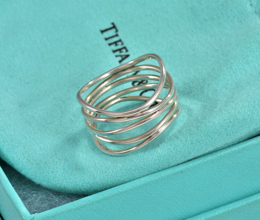 Tiffany & Co Silver Elsa Peretti Five Row Wide Ring Size 6.5 in Box Pouch Lovely