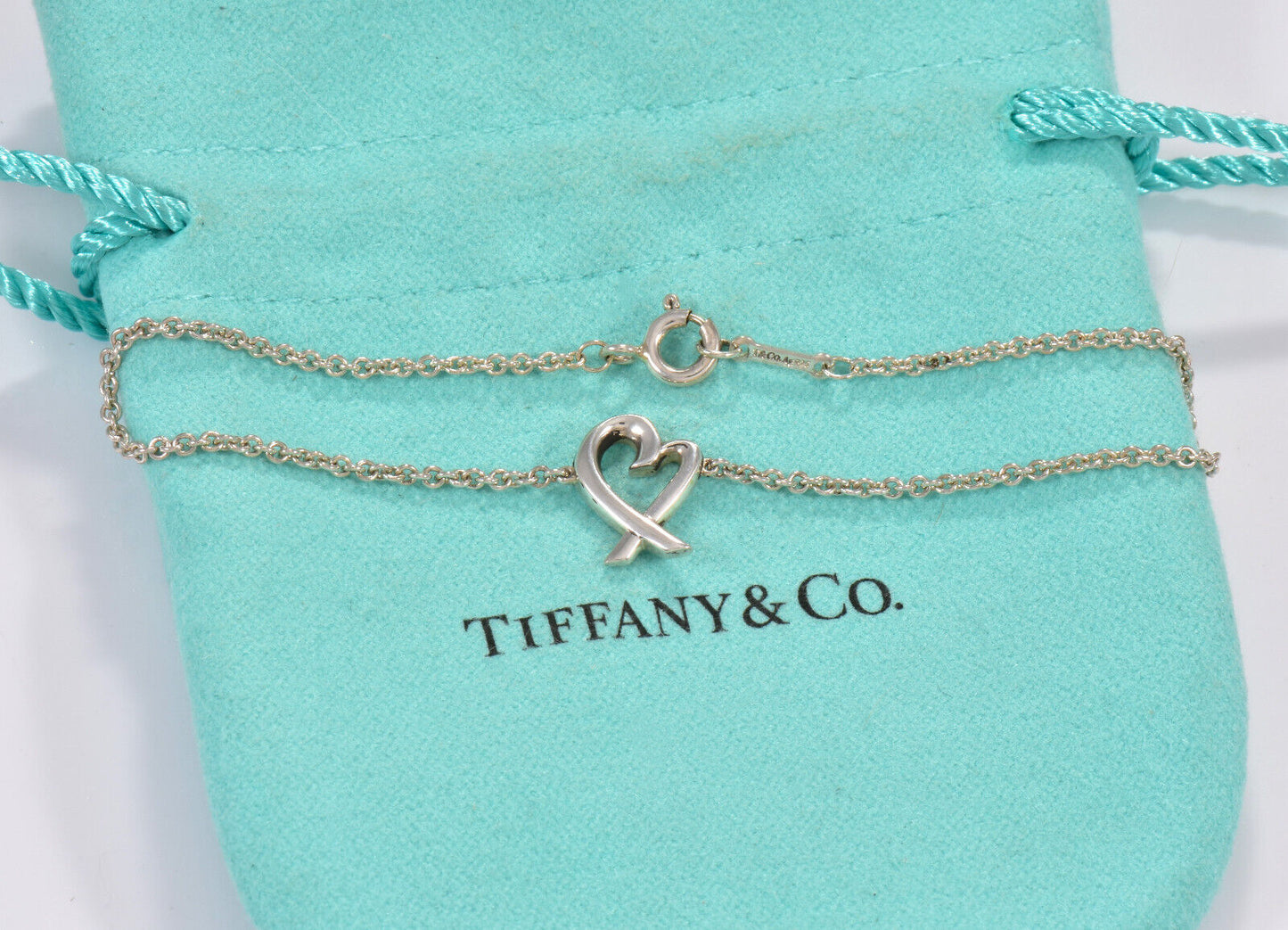 7" Tiffany & Co Silver Paloma Picasso Loving Heart Chain Bracelet in Pouch