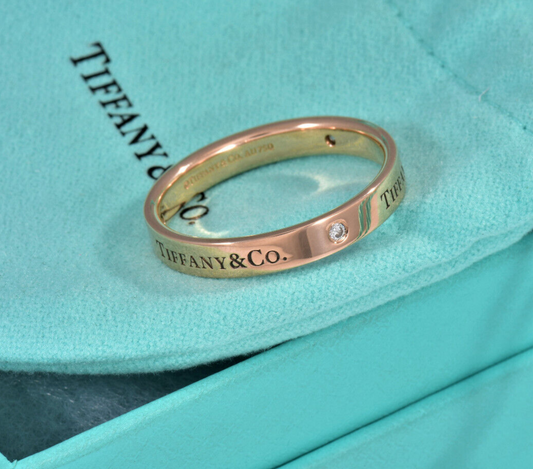 Size 5.5 Tiffany & Co Rose Gold Three Diamond 3mm Band Ring in Box Pouch Lovely