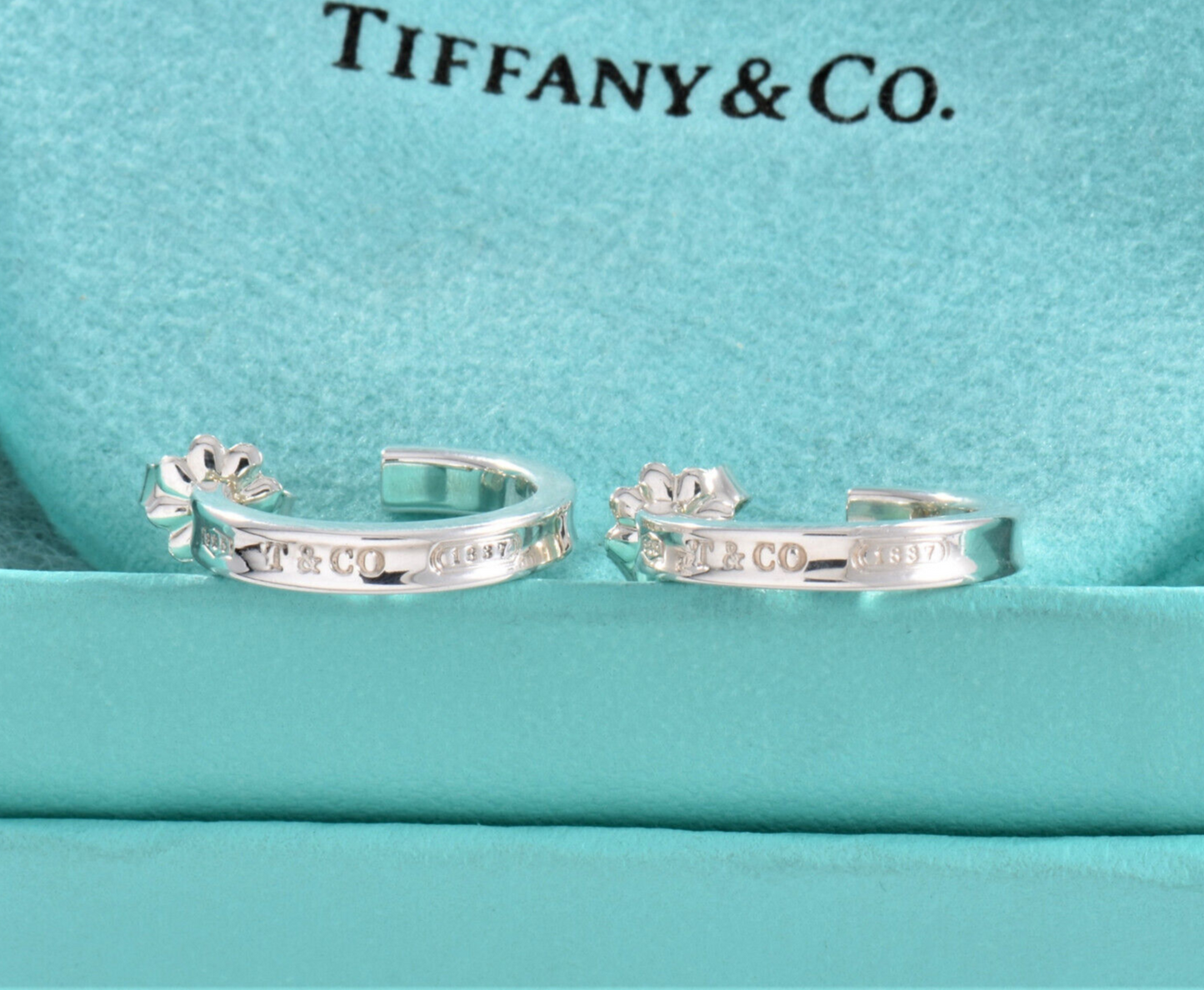 Tiffany & Co Sterling Silver Small 18mm 1837 Narrow Hoop Earrings Boxed 3mm Rare