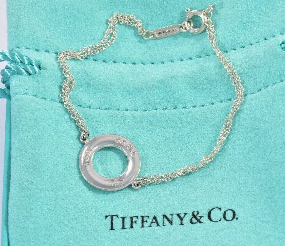 Tiffany & Co Sterling Silver 1837 Circle 6" Double Chain Bracelet in Pouch