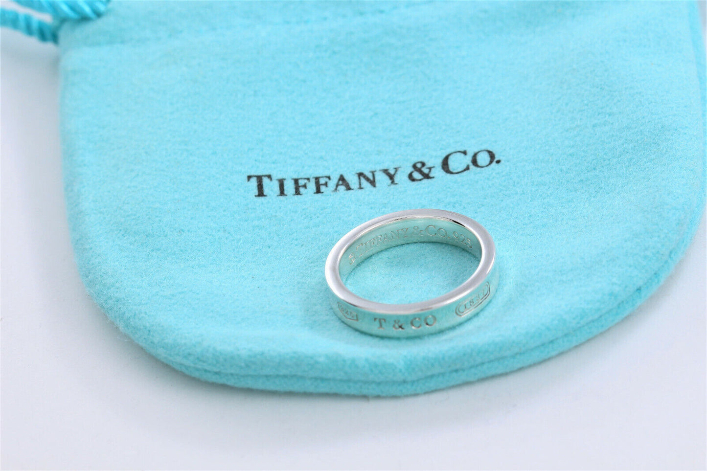 Tiffany & Co Silver 1837 Narrow Band Stack Ring Size 8 in Pouch Unisex Mens