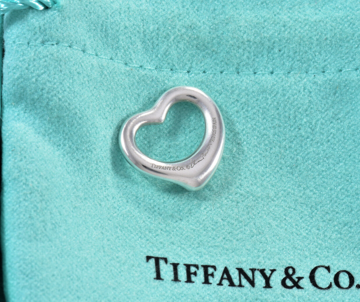 Tiffany & Co Silver Elsa Peretti 16mm Open Heart Charm for Necklace or Bracelet