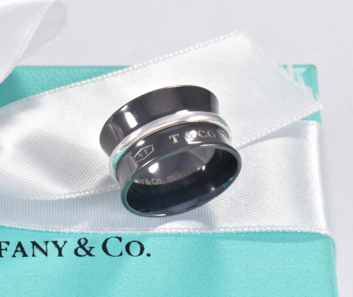 Size 7.5 Tiffany & Co Titanium Silver 1837 Wide Concave Band Ring in Box Unisex