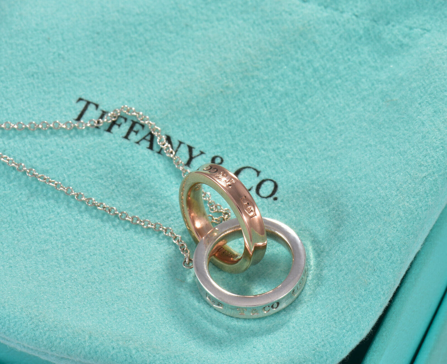 Tiffany & Co Rubedo Gold Silver 1837 Interlocking Circles Pendant 16" Necklace