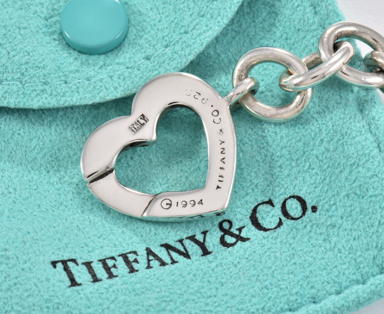 Vintage Tiffany & Co Sterling Silver Heart Arrow Toggle Chain Bracelet in Pouch