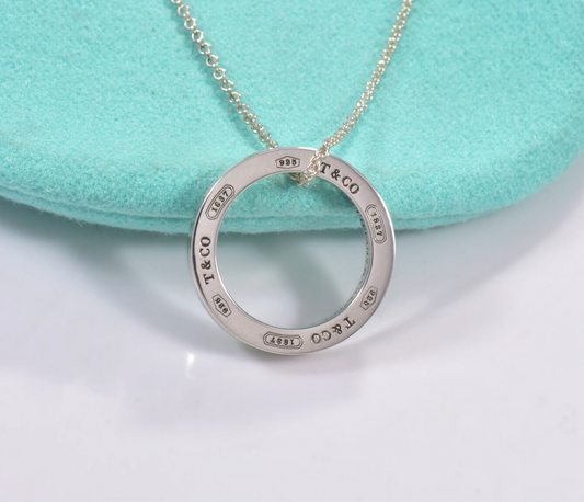 Tiffany & Co Sterling Silver 1837 Circle Pendant 16.25" Necklace in Pouch Lovely