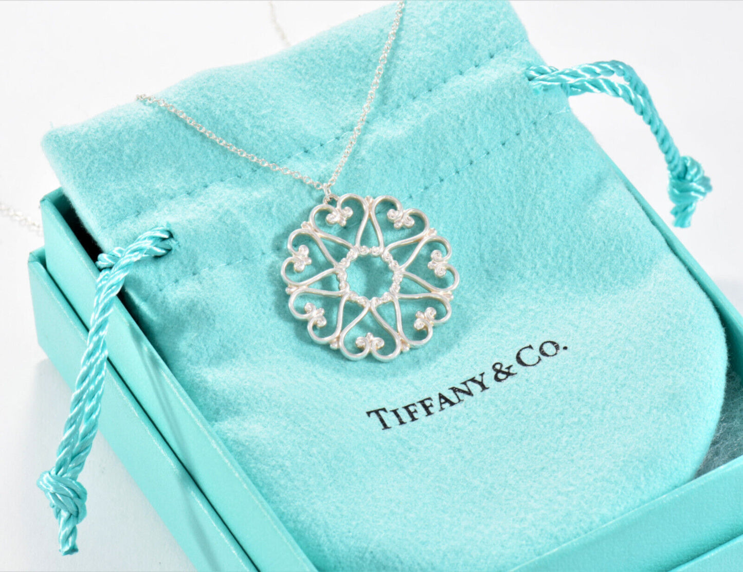 Tiffany & Co Silver Picasso Venezia Goldoni Heart Medallion Pendant 18" Necklace