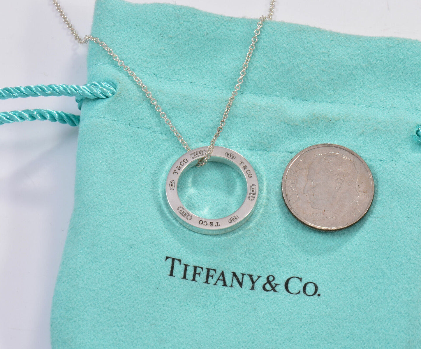 Tiffany & Co Sterling Silver 1837 Circle Pendant 16.25" Necklace in Pouch Lovely