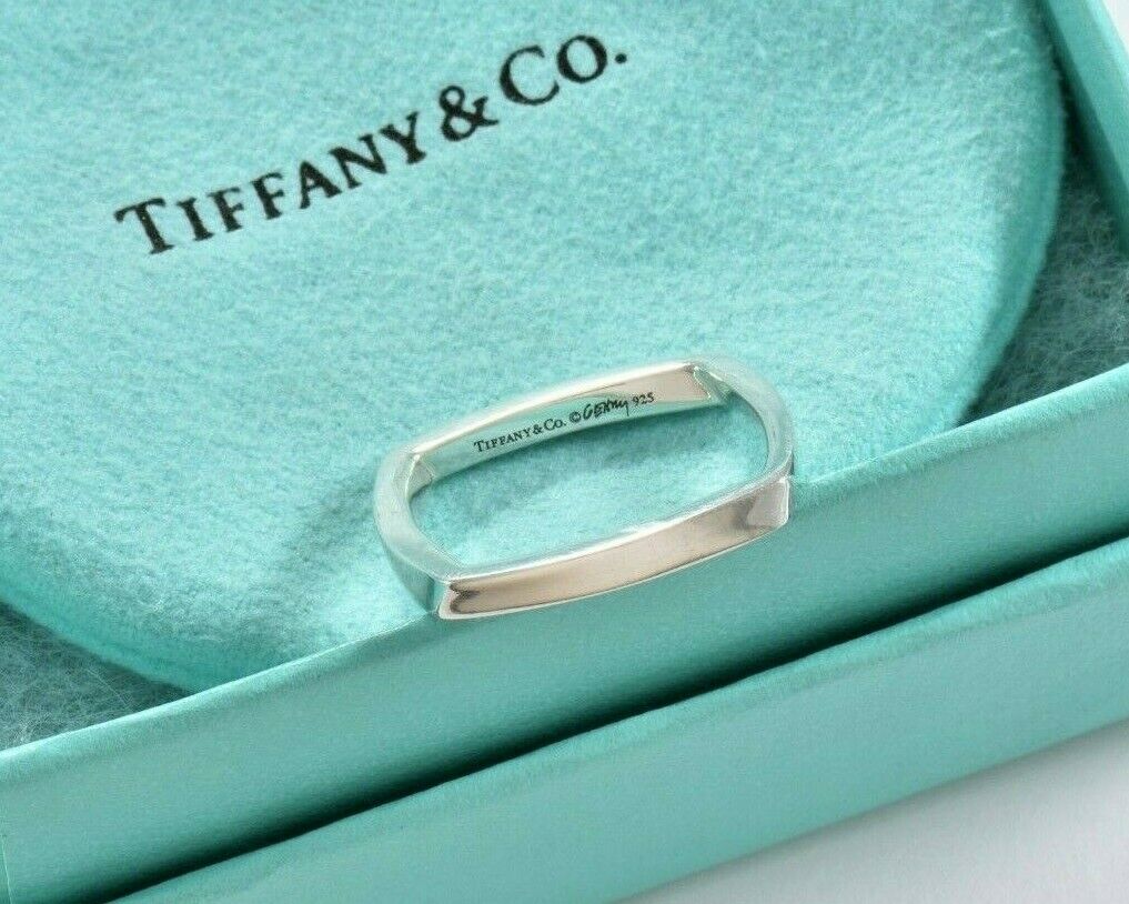 Tiffany & Co Silver Frank Gehry Narrow Torque Square Ring Size 9 in Pouch Rare