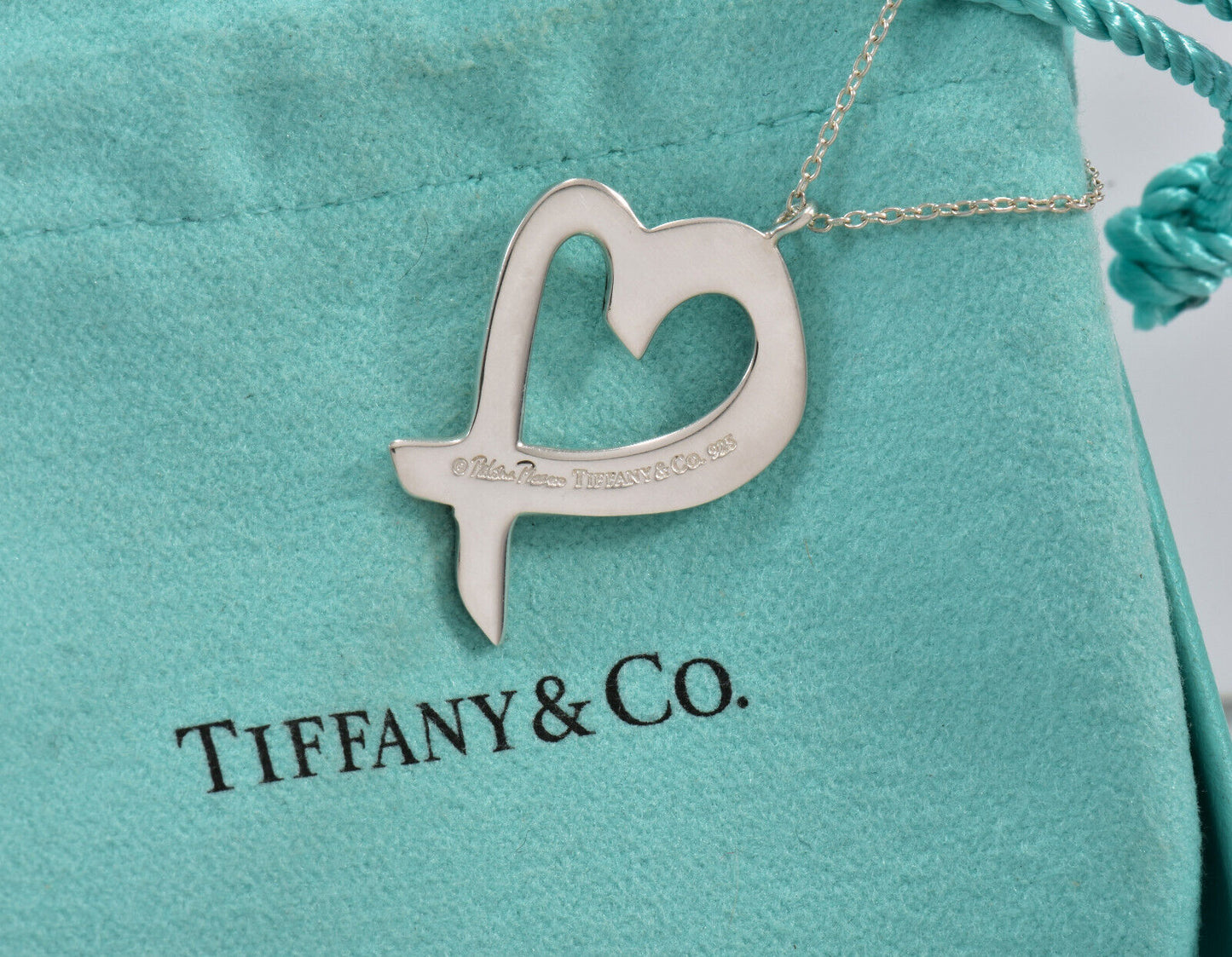 Large 20" Tiffany & Co Silver Paloma Picasso Wide Loving Heart Pendant Necklace