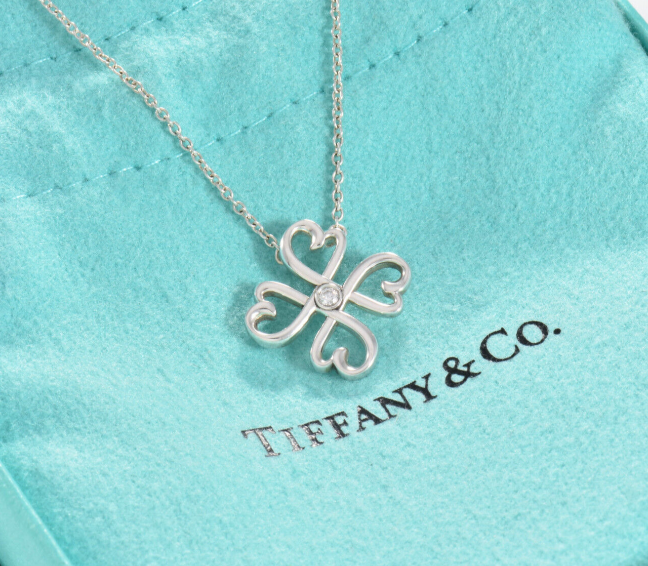 Tiffany & Co Diamond Silver Paloma Picasso Loving Heart Clover Pendant Necklace