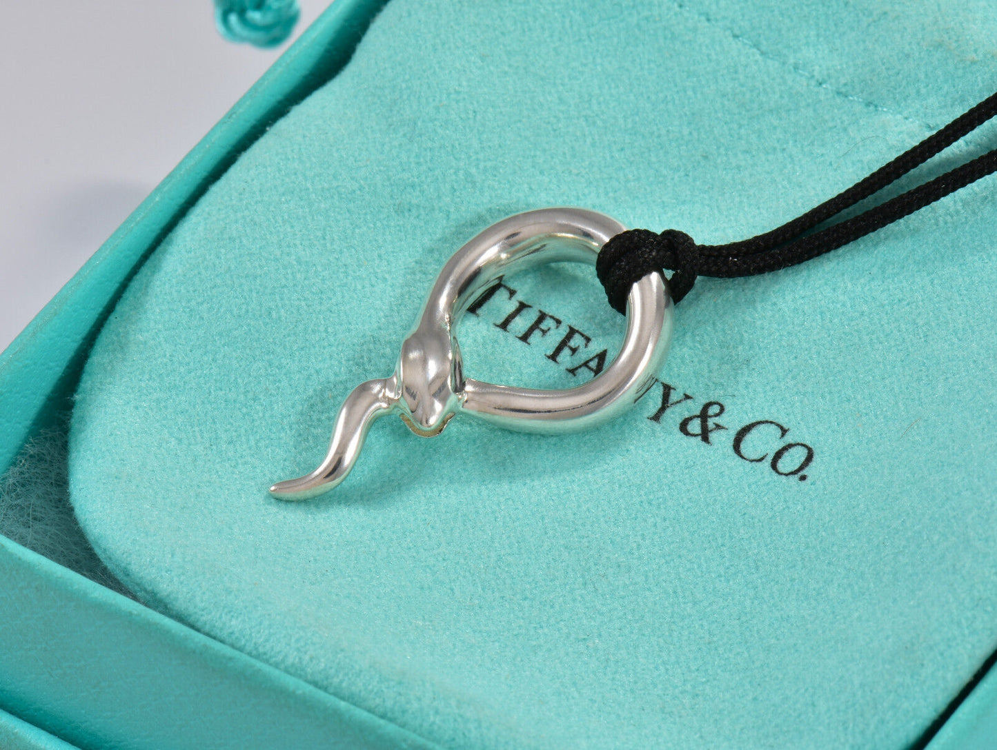 20.5" Tiffany & Co Silver Elsa Peretti Snake Pendant Silk Necklace in Pouch Rare