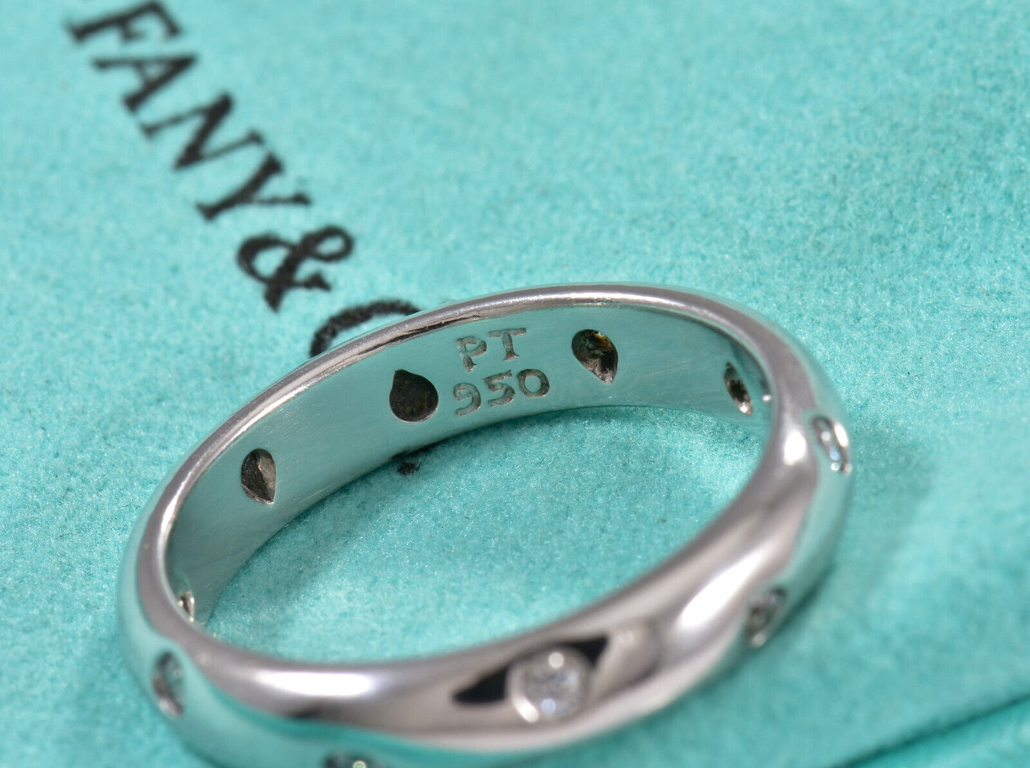 $3200 Tiffany & Co Etoile Diamond Platinum Band Size 7.5 Ring .22ct in Box Pouch