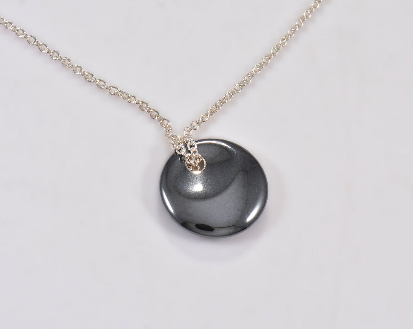 Tiffany & Co Silver Elsa Peretti Hematite Round Disk Pendant Necklace Box Pouch