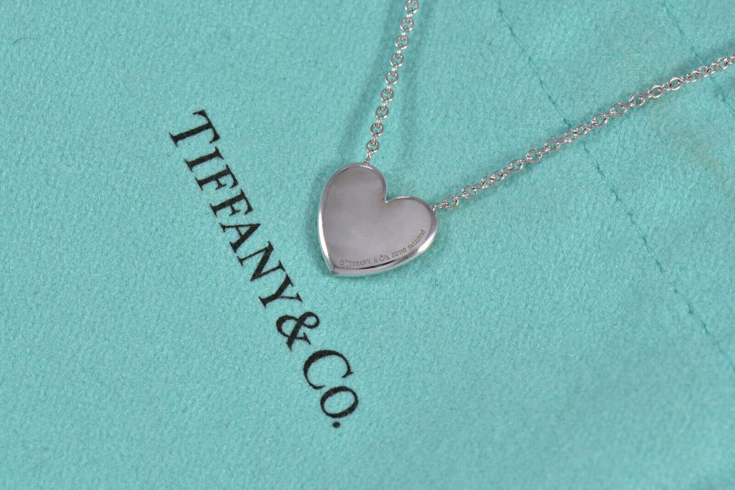 Tiffany & Co Diamond 18K White Gold Large Metro Heart Pendant Necklace Pave Rare