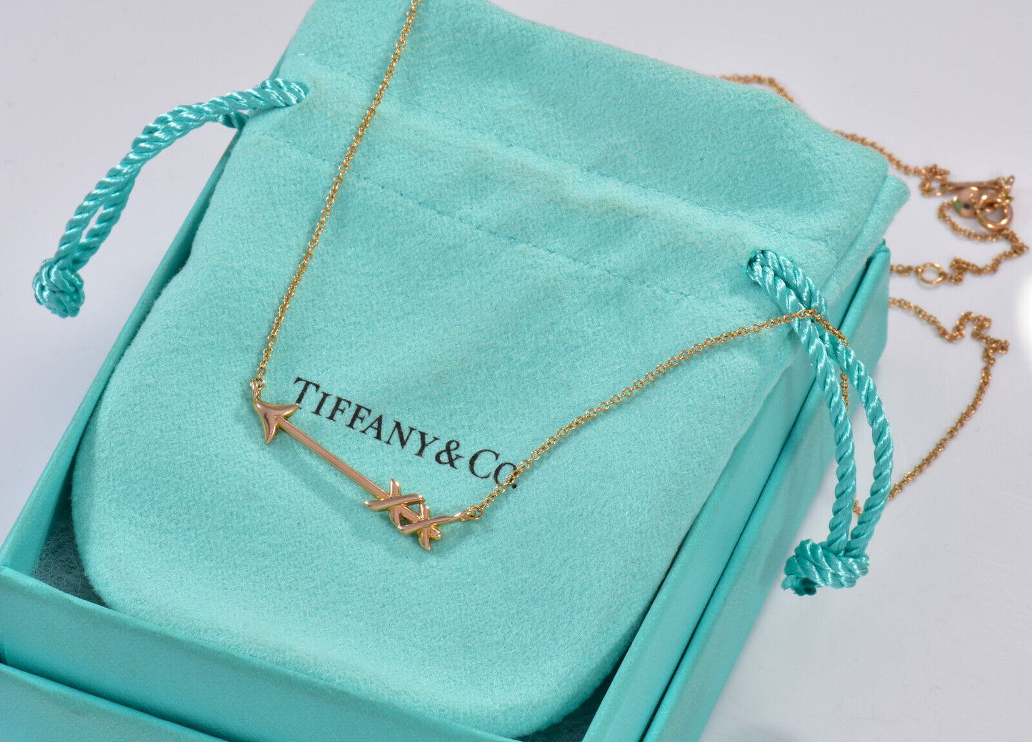 Tiffany & Co Paloma Picasso 18k Rose Gold Arrow Pendant 19" Necklace in Box Rare