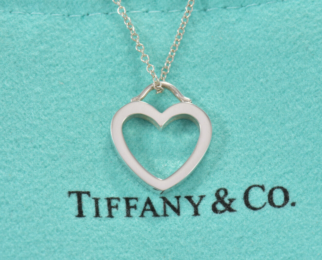 Tiffany & Co Sterling Silver Sentimental Heart Pendant 16.5" Necklace in Pouch