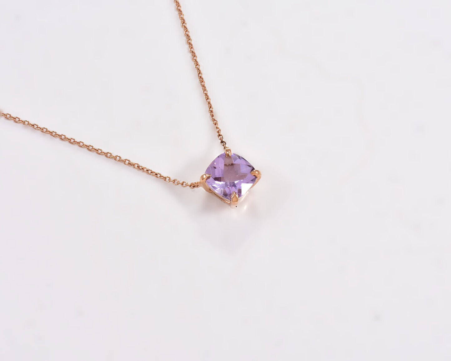 Tiffany & Co 18K Rose Gold Amethyst Square Sparkler Pendant 16" Necklace in Box