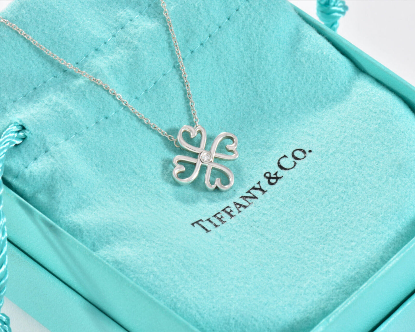 Tiffany & Co Diamond Silver Paloma Picasso Loving Heart Clover Pendant Necklace