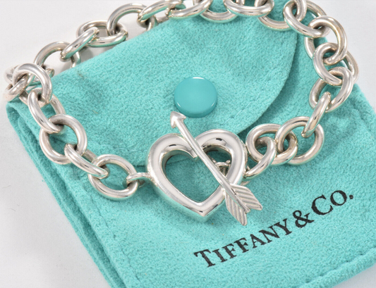 Vintage Tiffany & Co Sterling Silver Heart Arrow Toggle Chain Bracelet in Pouch