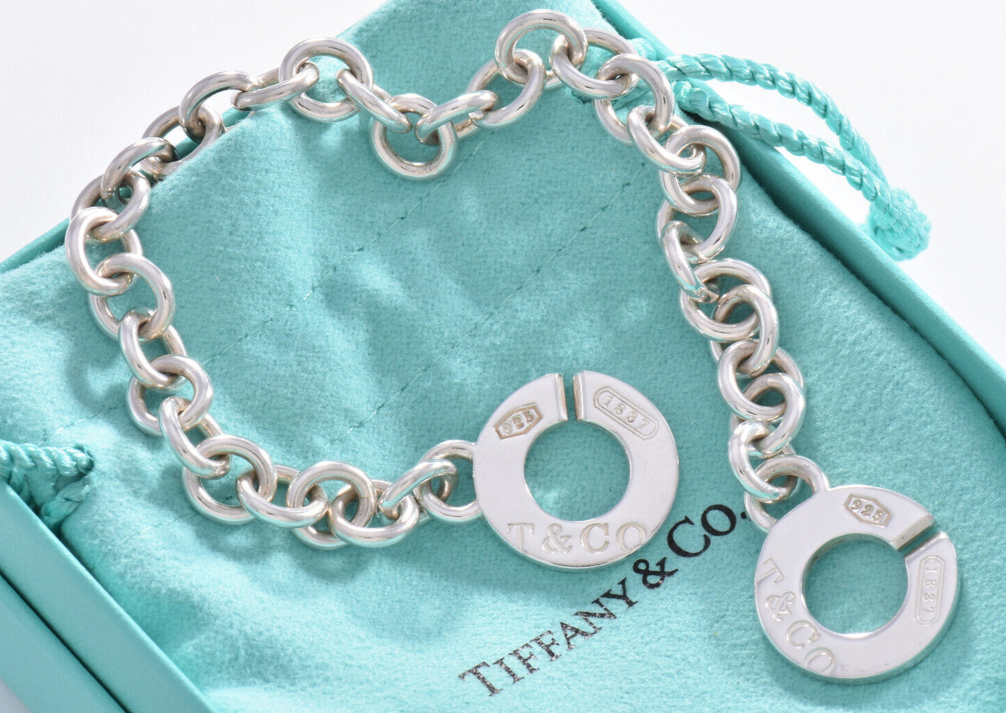 8" Tiffany & Co Sterling Silver 1837 Interlocking Toggle Bracelet in Pouch Rare